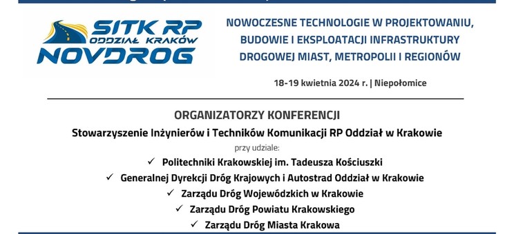 VI Ogólnopolska Konferencja Naukowo-Techniczna - "NOVDROG 2024" - plakat